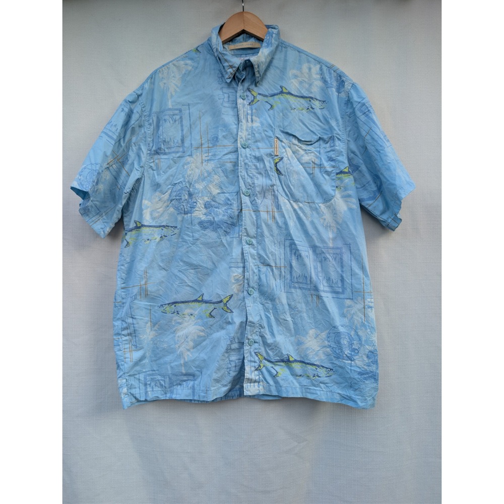 Columbia River Lodge Button Down Fishing Shirt Mens L Blue Cotton Vented PFG
